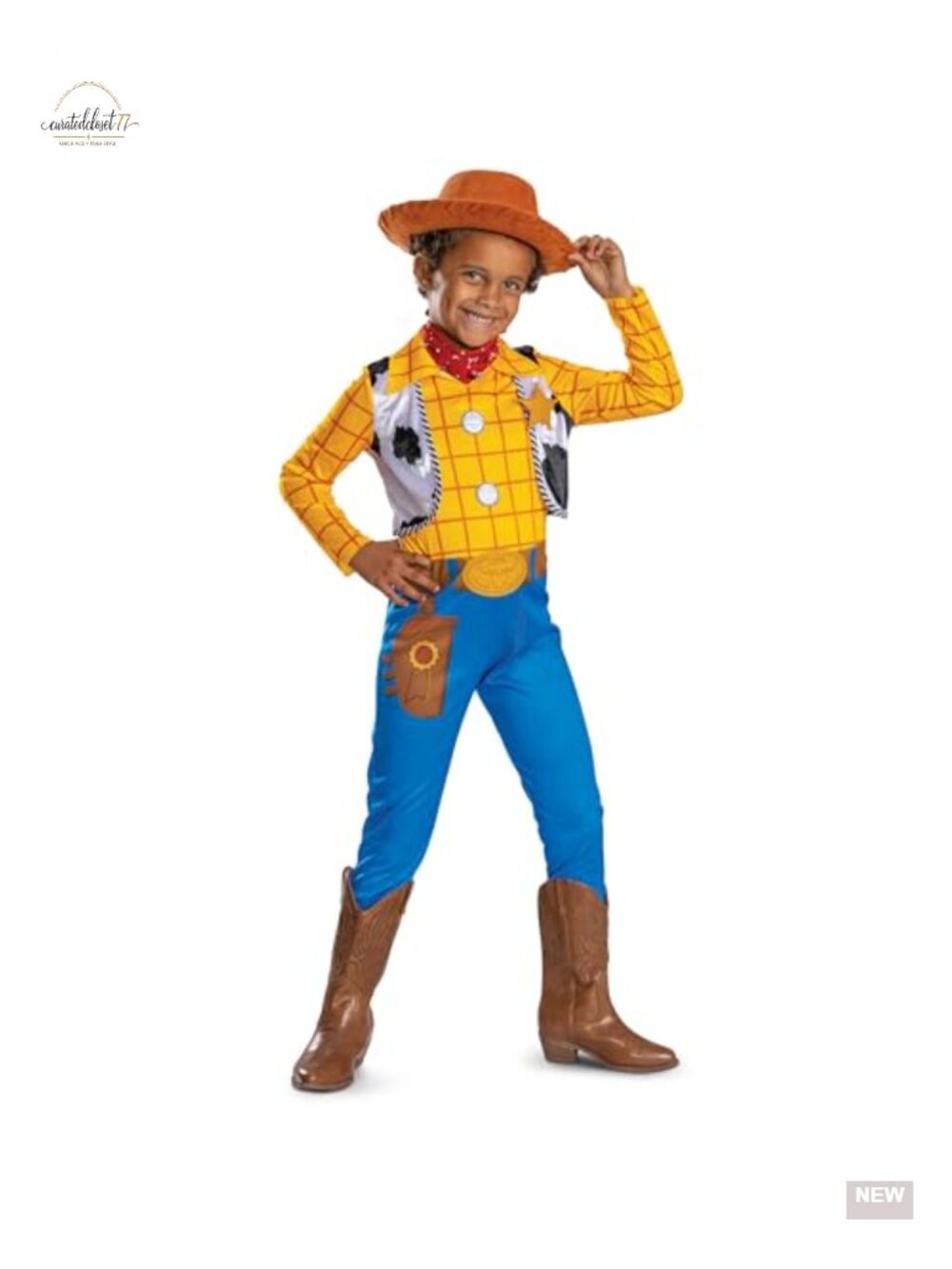 Disney Toy Story Woody Costume Kids Jumpsuit Hat Kerchief Badge Size 7-8
